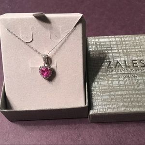 Zales 925 silver pink heart with white stones 18" chain